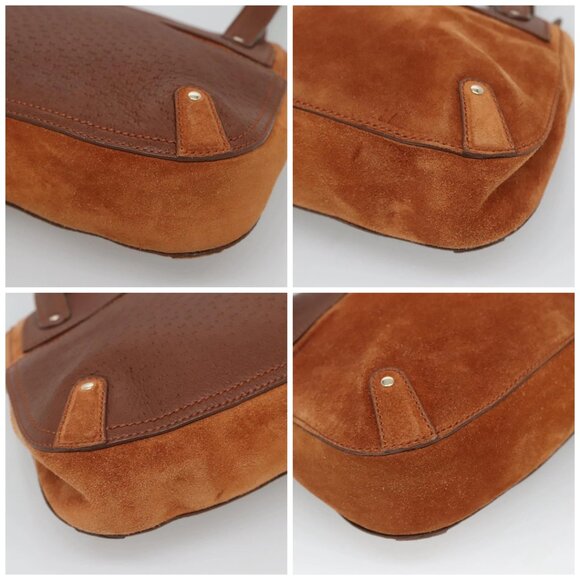 Salvatore Ferragamo Gancini Shoulder Bag Suede Brown Gold Auth - Picture 16 of 16